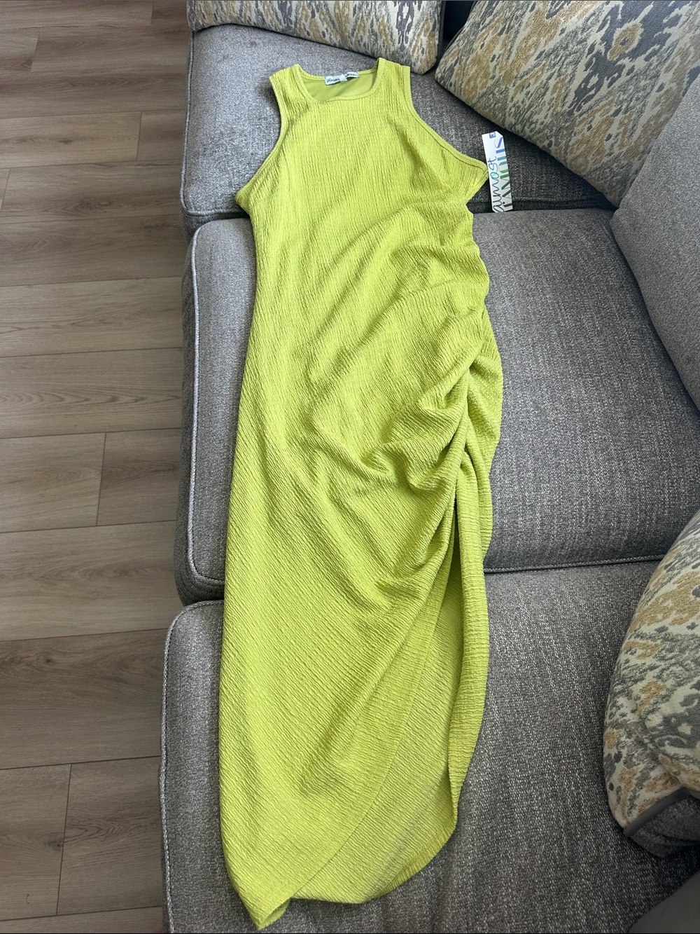 Almost Famous Lime Green Sleeveless Ruched Maxi Dress
